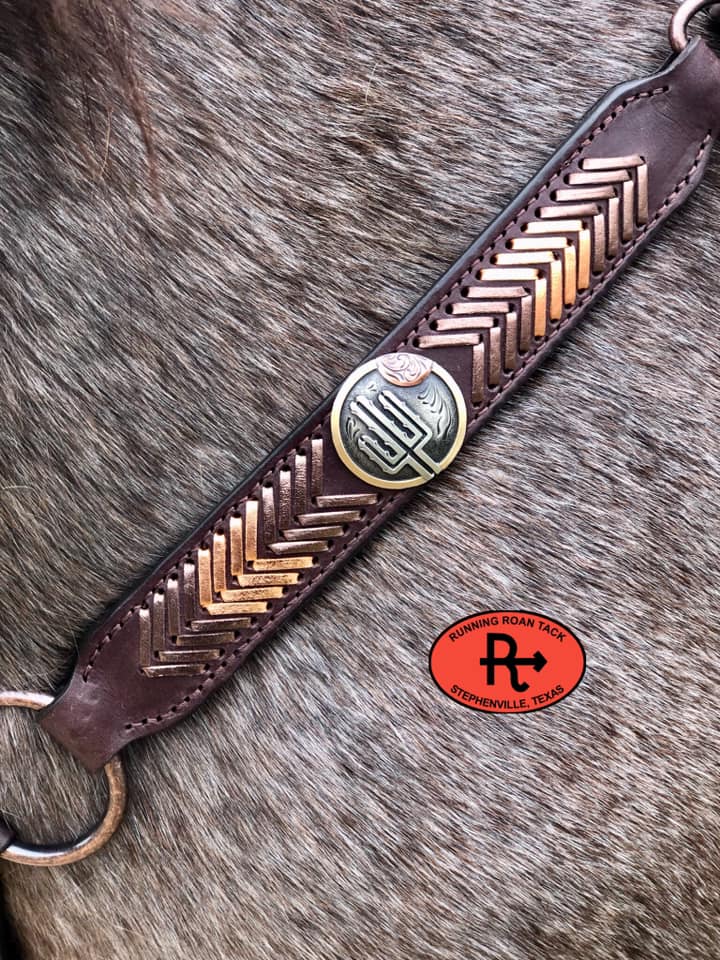 Ring Breast Collar with German Silver Desert Conchos and Metallic Copper/Bronze Lacing