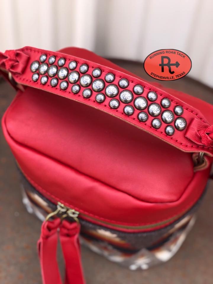 Red Leather with Pacific Crest Wool Train Case for Makeup, Toiletries, etc