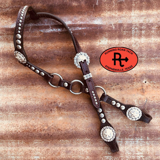 Single Ear Ring Headstall with Antique Silver Dots and Star Hardware 36"-40"