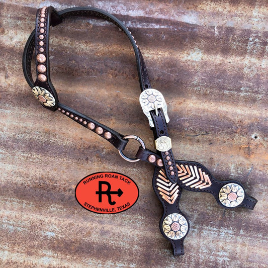 Single Ear Ring Headstall with Natural and Copper Lacing and German Silver 36"-40"