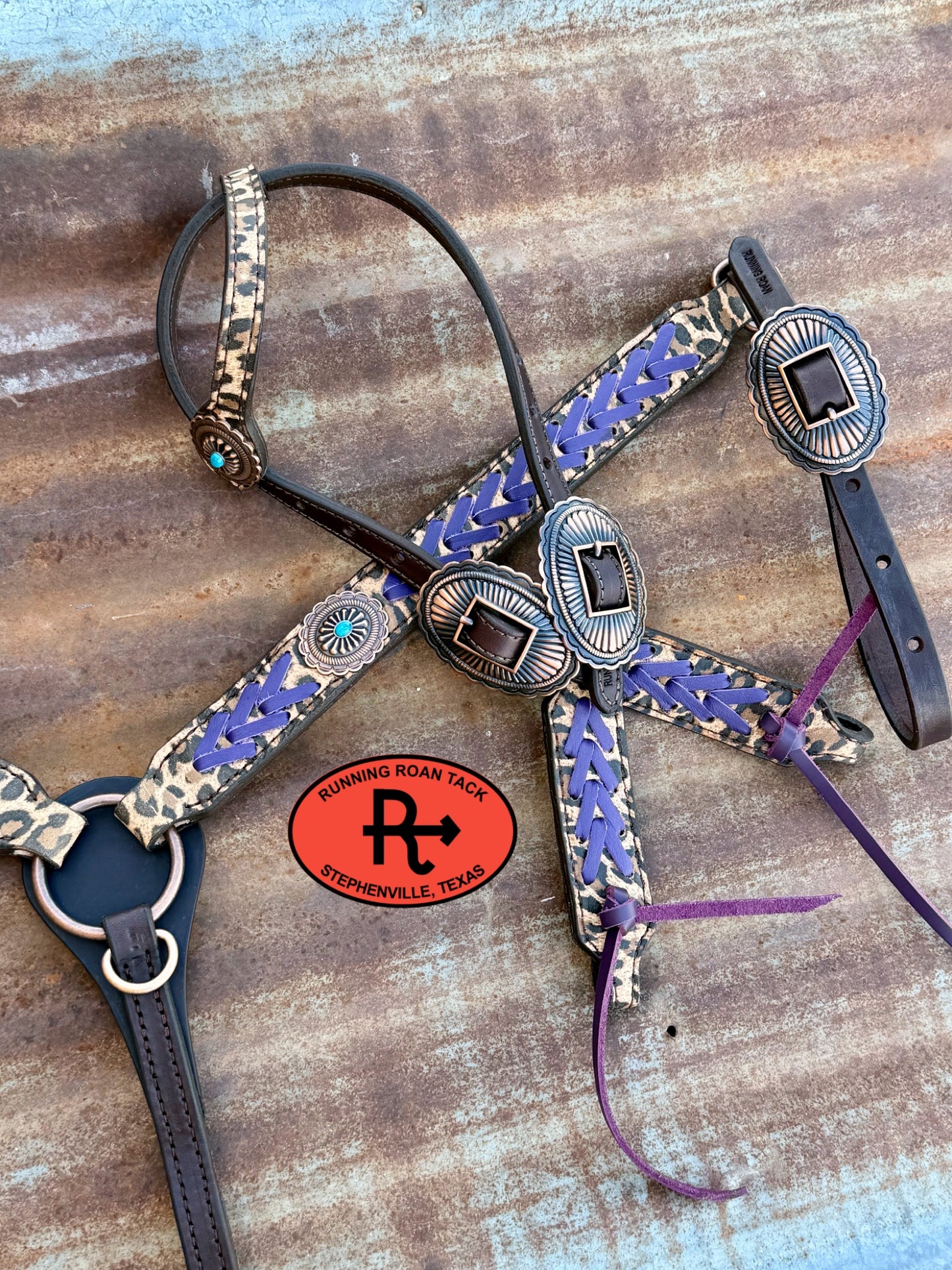 Leopard Tack Set with Purple Lacing and Southwest Hardware *Buy one piece or both pieces*  Set09072026-02