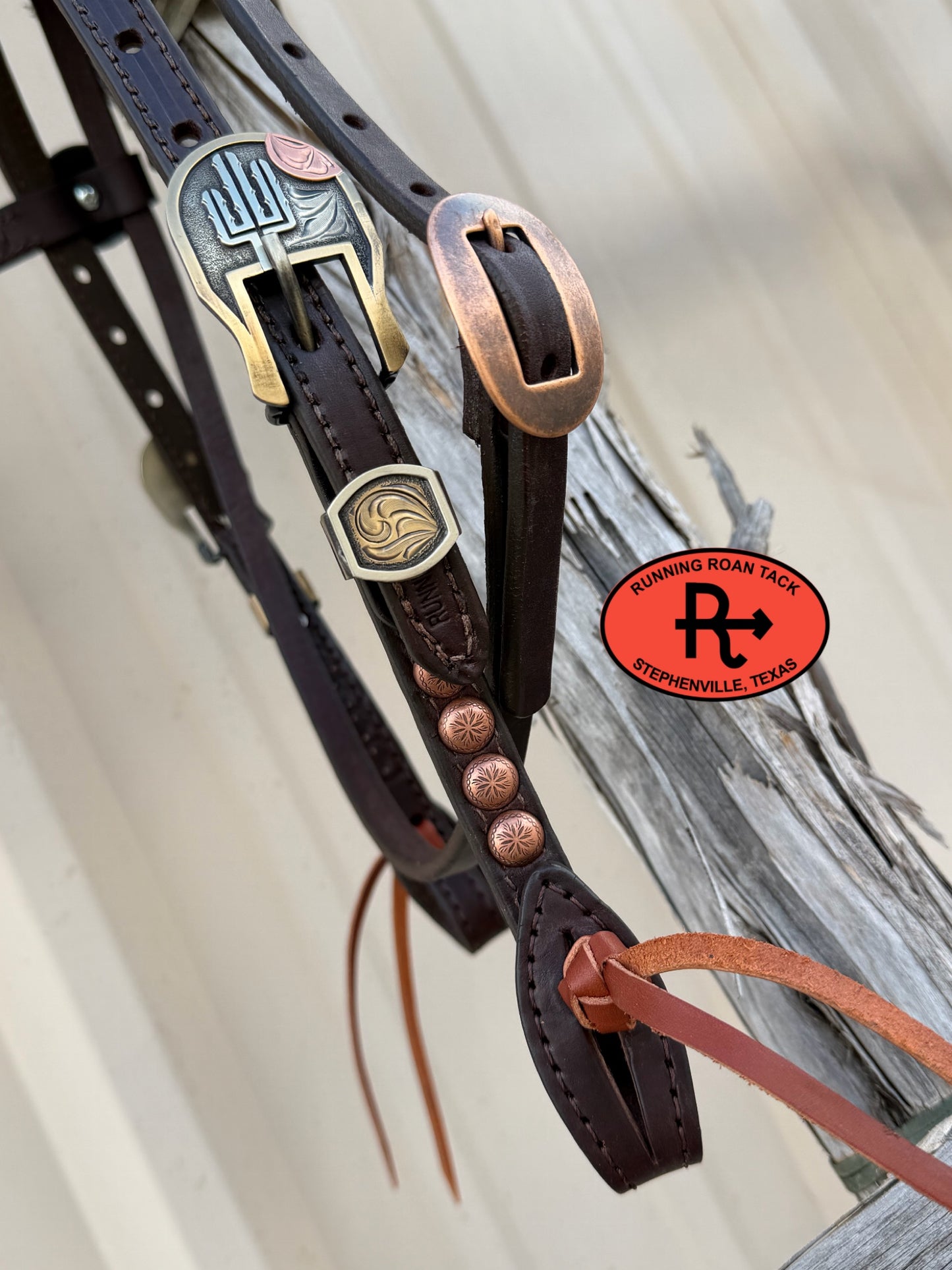 Chocolate Short Cheek Futurity Knot Headstall with Quick Change Pineapple Knots and German Silver Cactus Hardware 29”-37” Headstall09072026-16