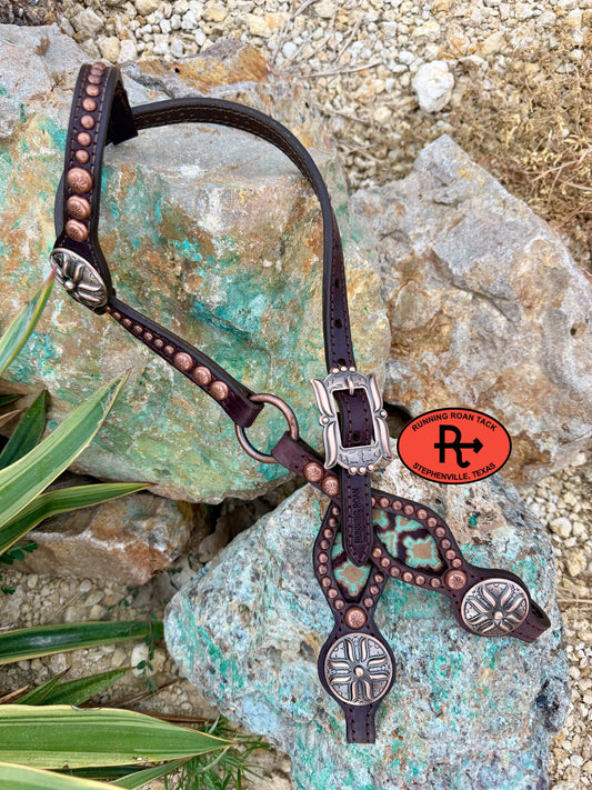Single Ear Ring Headstall with Southwest Inlay and Gallup Hardware 35"-39" Headstall07062026-05