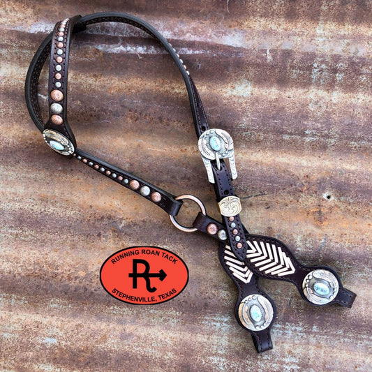 Single Ear Ring Headstall with Off White Lacing and German Silver 37"-41"