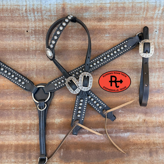 Black Leather Studded Parachute Spot Tack Set *Buy one piece or both pieces* Set08032026-01
