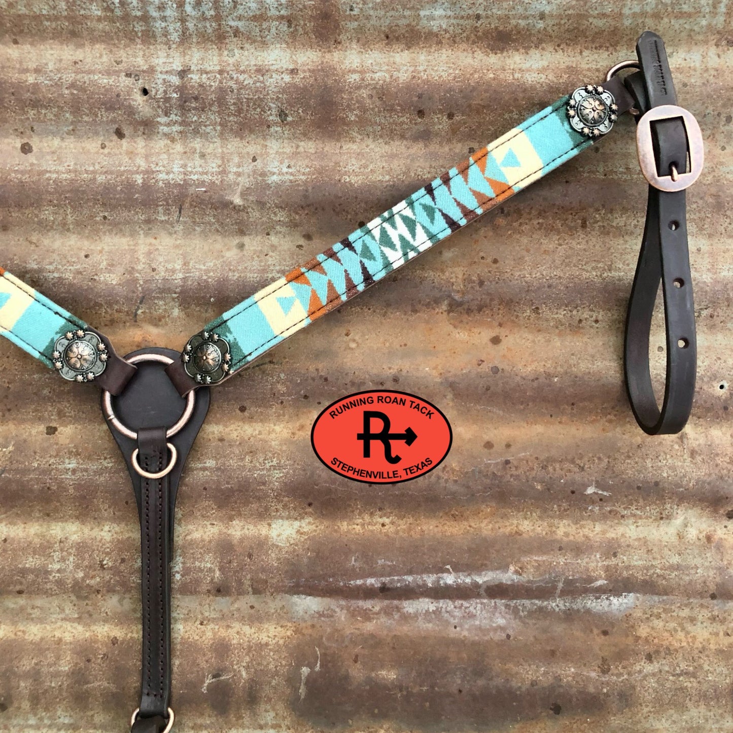 Breast Collar with Tucson Aqua Wool and Mission Hardware