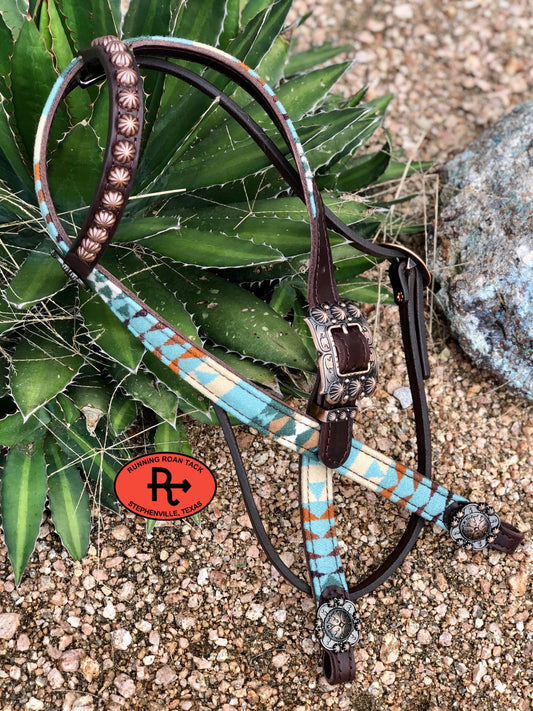 1" Wide Overlaid Wool Headstall with Single Ear and Throatlatch 40"-44" (3)