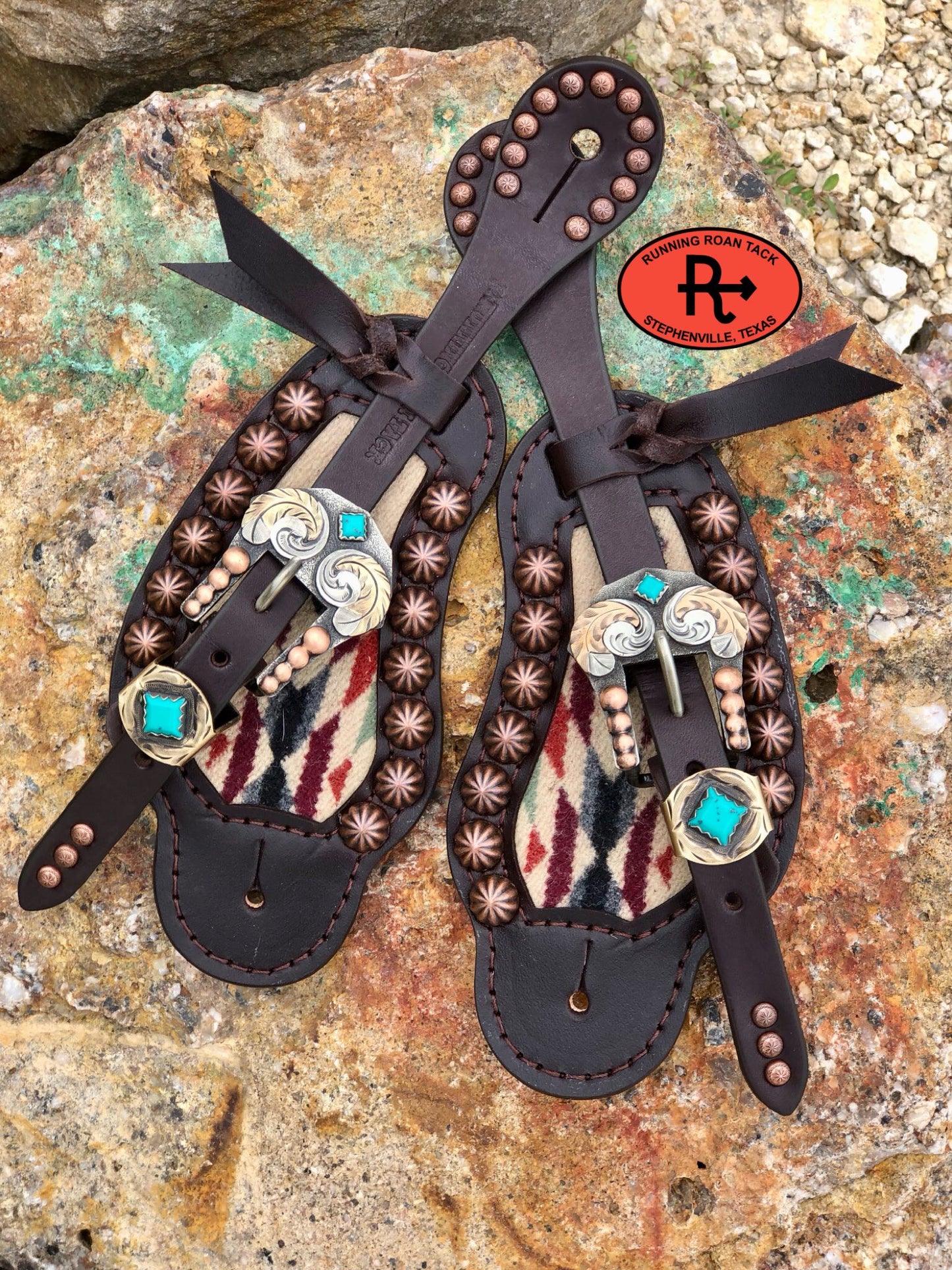 Inlaid Wool Spur Straps with German Silver Buckles 08042025-02