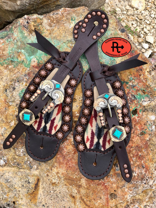 Inlaid Wool Spur Straps with German Silver Buckles 08042025-02