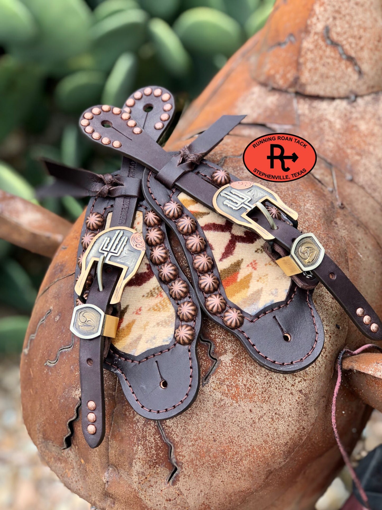 Inlaid Wool Spur Straps with German Silver Buckles 08042025-03