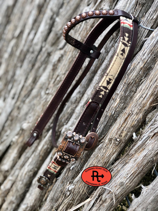 1" Wide Overlaid Wool Headstall with Single Ear and Throatlatch 39"-43" (4)