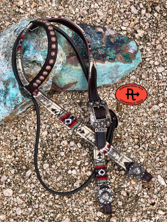 1" Wide Overlaid Wool Headstall with Single Ear and Throatlatch 40"-44" (5)