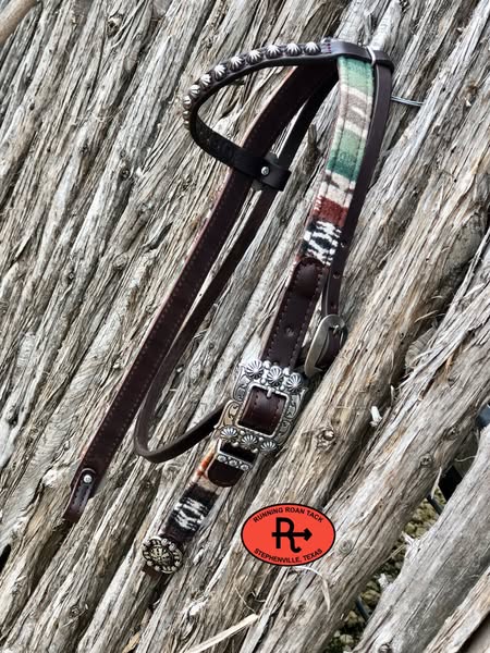 1" Wide Overlaid Wool Headstall with Single Ear and Throatlatch 40"-44" (1)