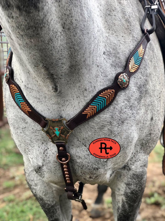 Breast Collar with Turquoise and Metallic Copper Lacing and German Silver Arrowheads