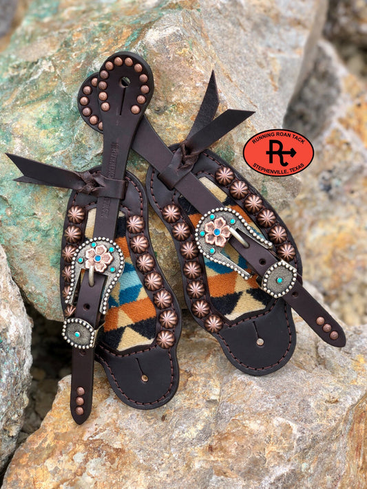 Inlaid Wool Spur Straps with German Silver Buckles 08042025-06