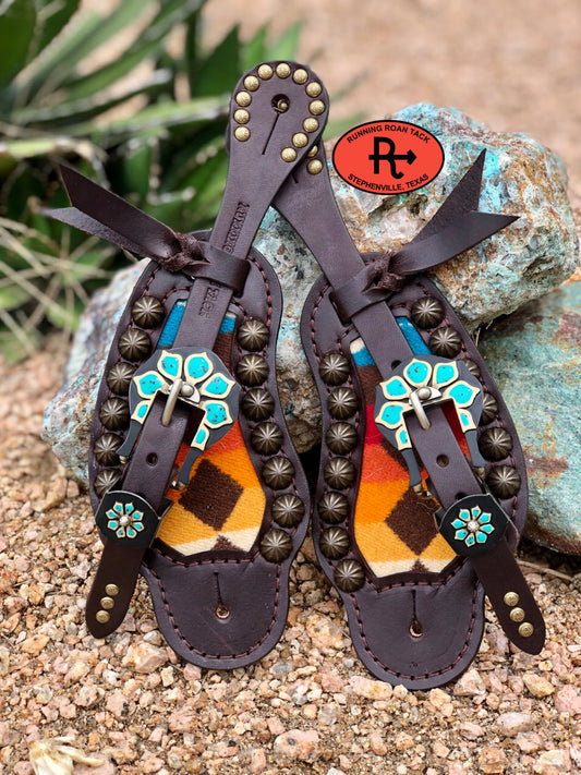 Inlaid Wool Spur Straps with German Silver Buckles 08042025-08