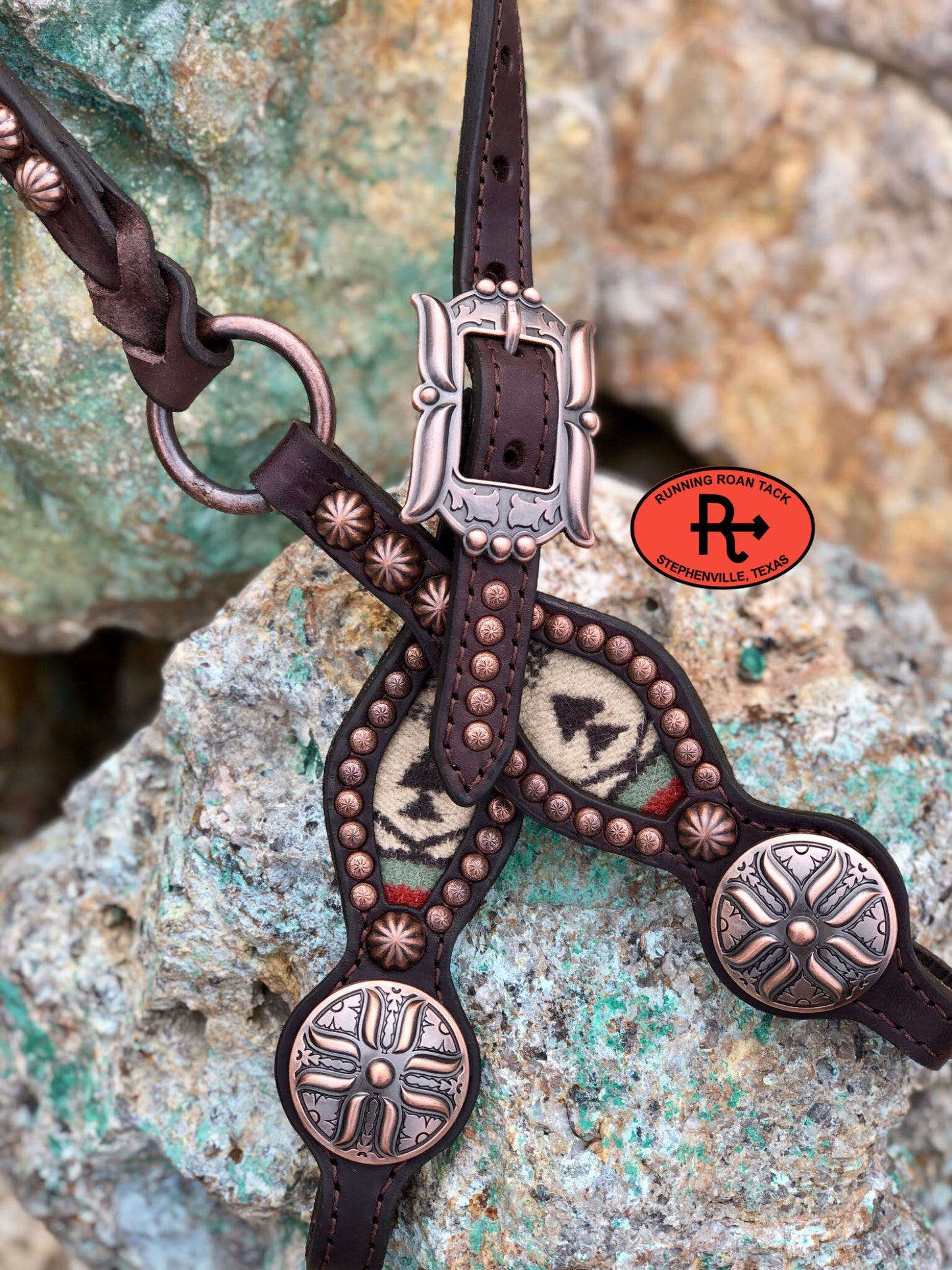 "Spirit of the People" Wool Inlaid Headstall with Copper Gallup Hardware 35"-39" Headstall09012025-04