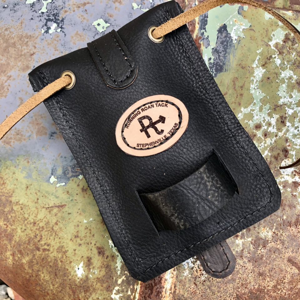 Black Leather Mini Saddle Bag with Large Antique Silver Buckle for Phone, Keys, Roping Powder, etc