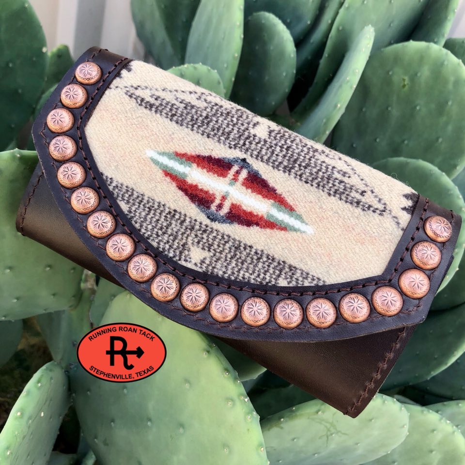 Chocolate Leather Inlaid Wool Trifold Wallet with Dots 08042025-09