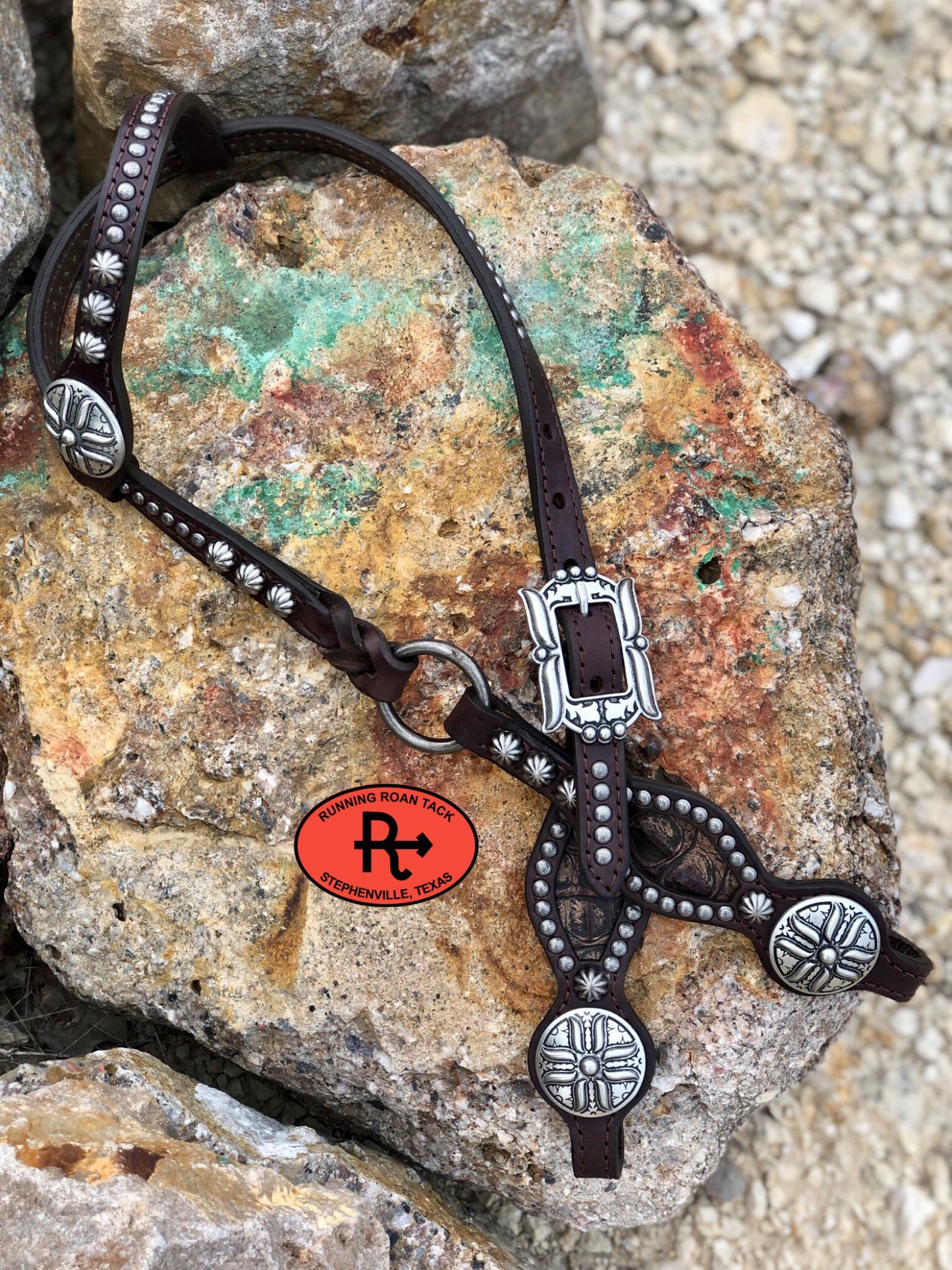 Inlaid Dark Brown Headstall with Gallup Hardware 37"-41" Headstall09012025-12