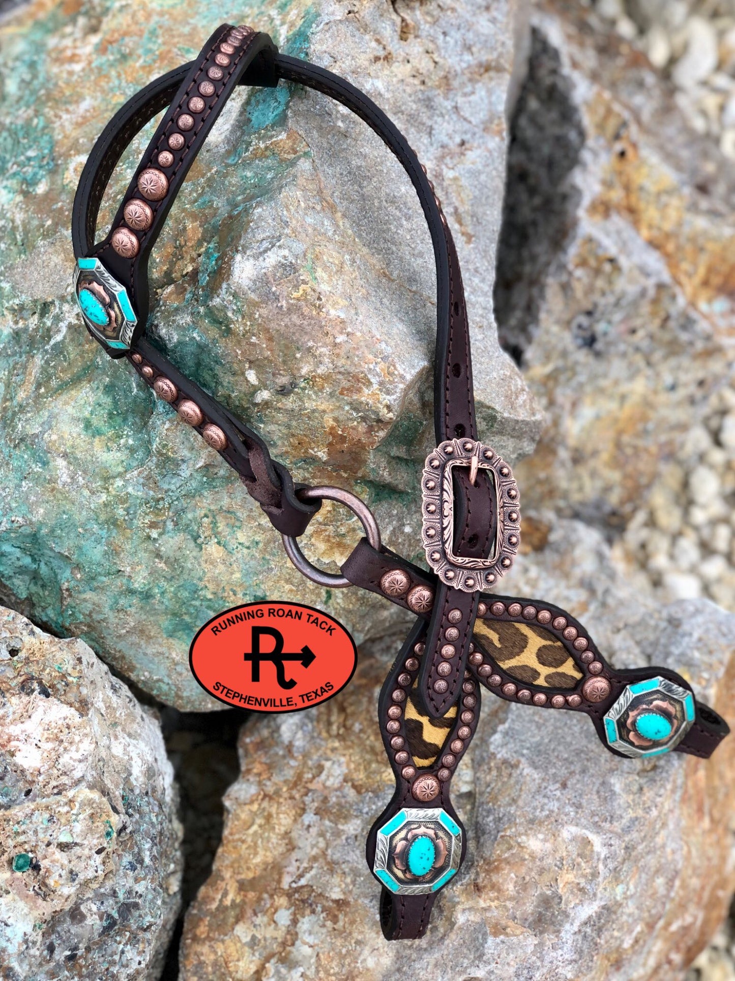 Inlaid Mustard Leopard Headstall with German Silver Hardware 33"-37" Headstall09012025-02