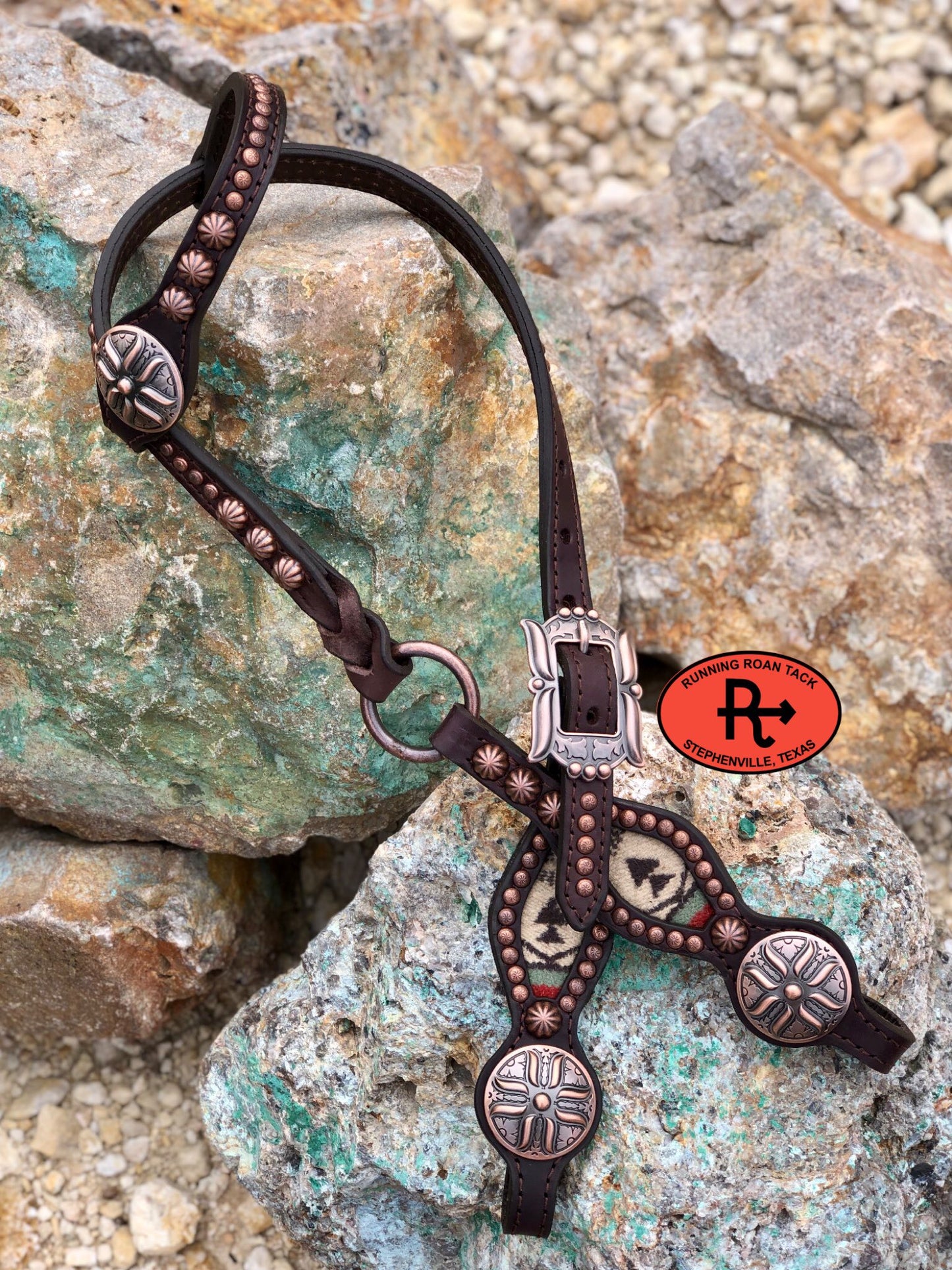 "Spirit of the People" Wool Inlaid Headstall with Copper Gallup Hardware 35"-39" Headstall09012025-04