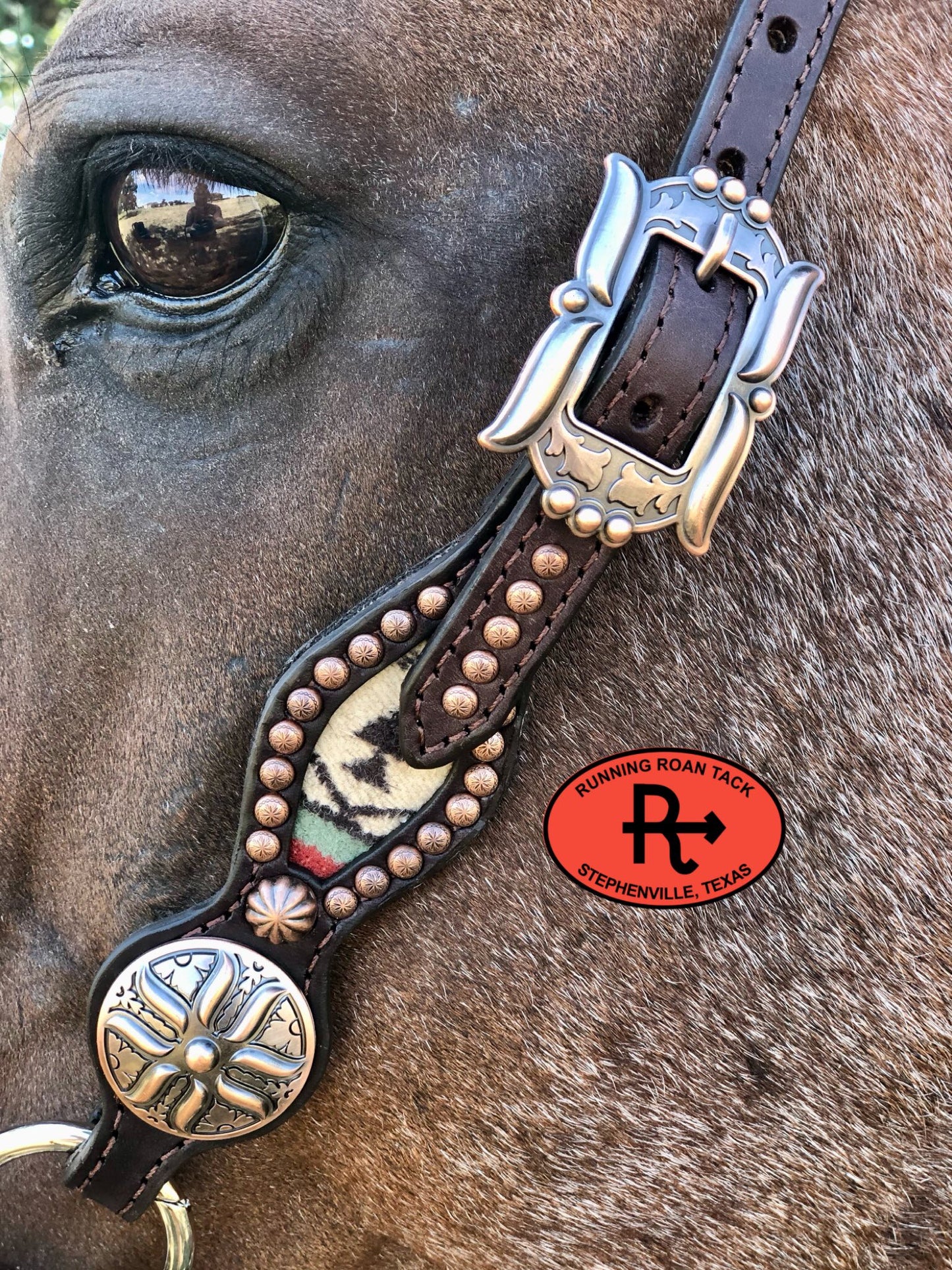 "Spirit of the People" Wool Inlaid Headstall with Copper Gallup Hardware 35"-39" Headstall09012025-04