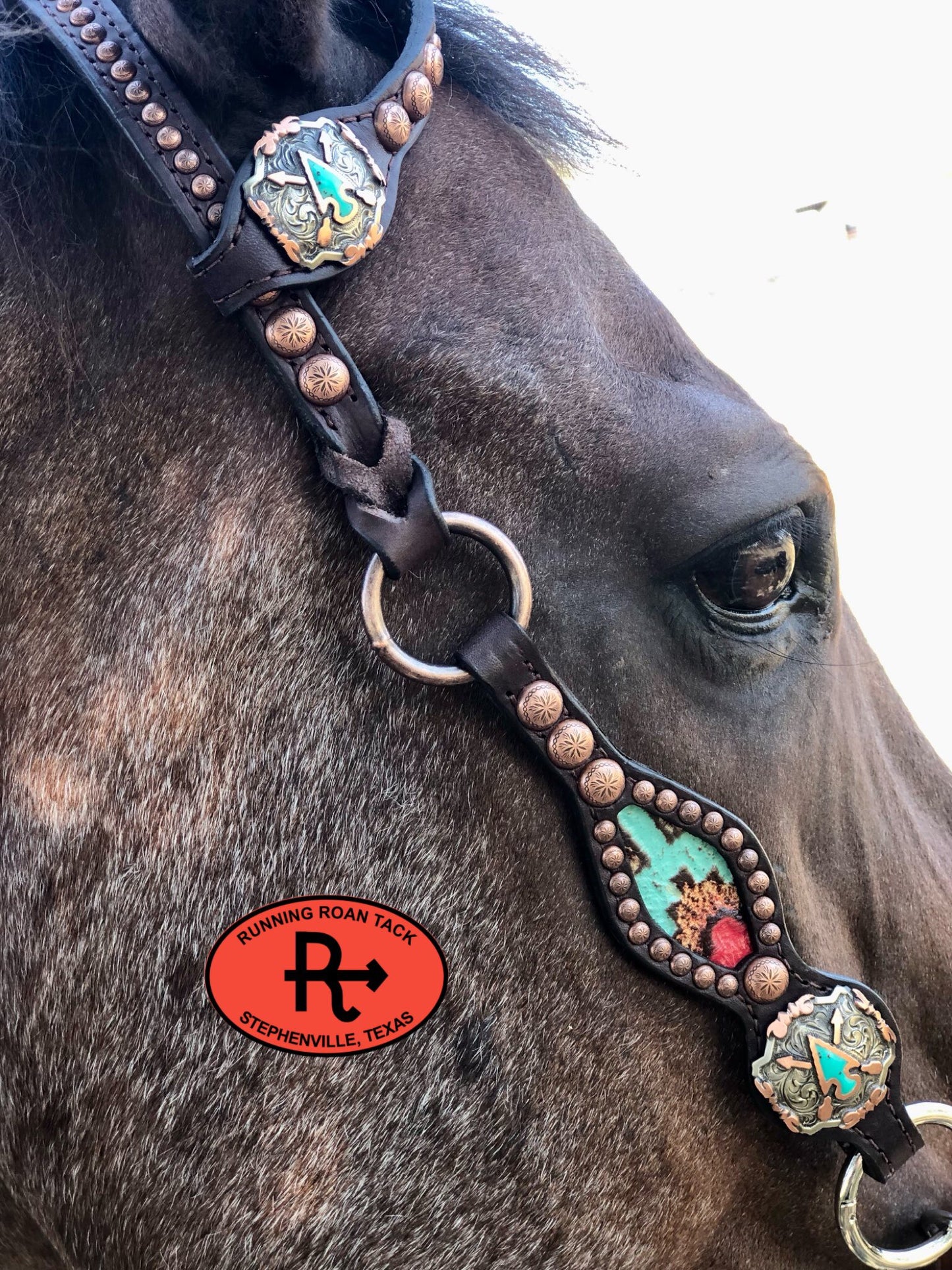 Inlaid Navajo Print Headstall with German Silver Arrow Hardware 36"-40" Headstall09012025-15