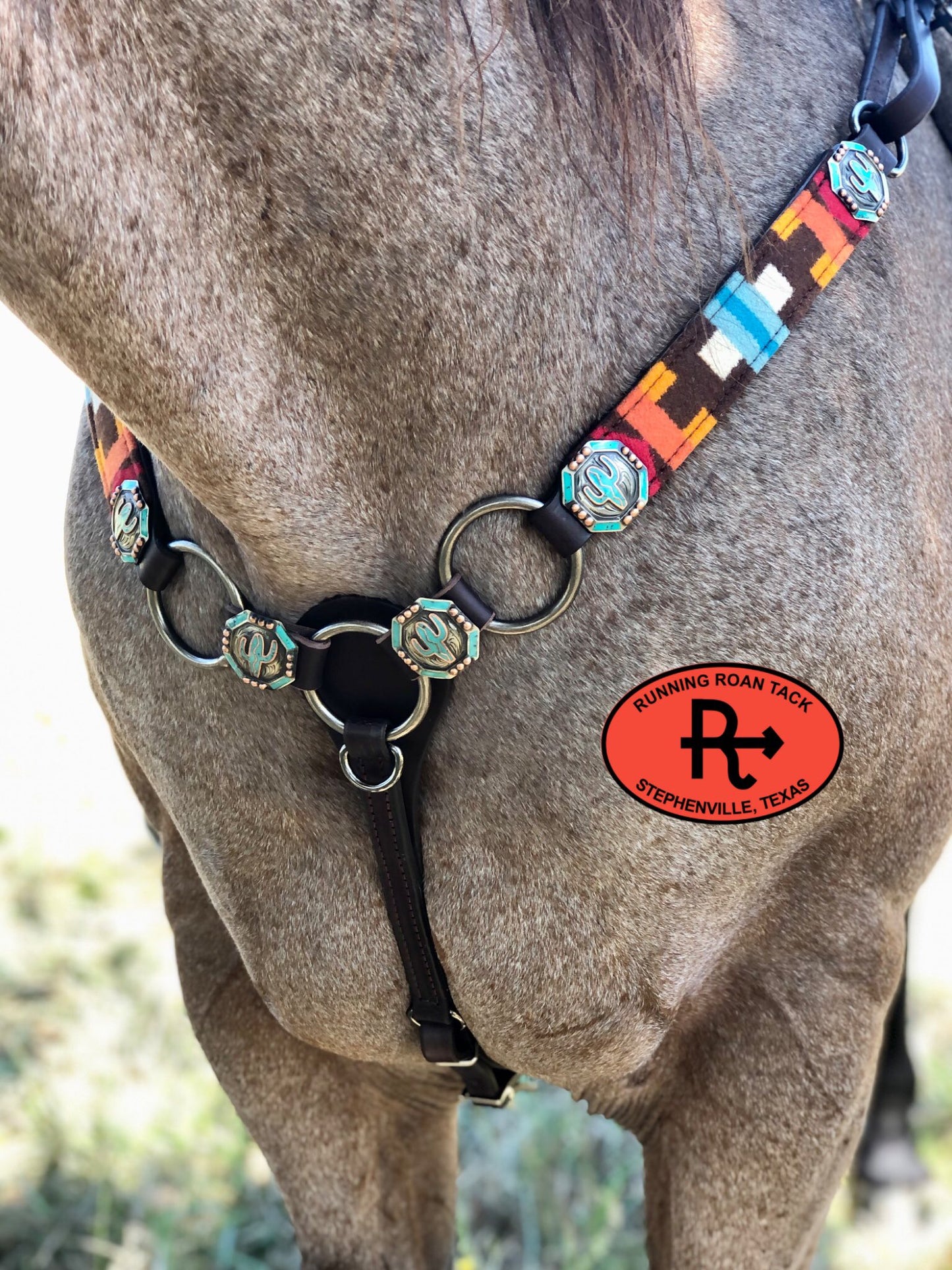 Rio Rancho Wool Ring Breastcollar with German Silver Cactus Hardware 09012025-01