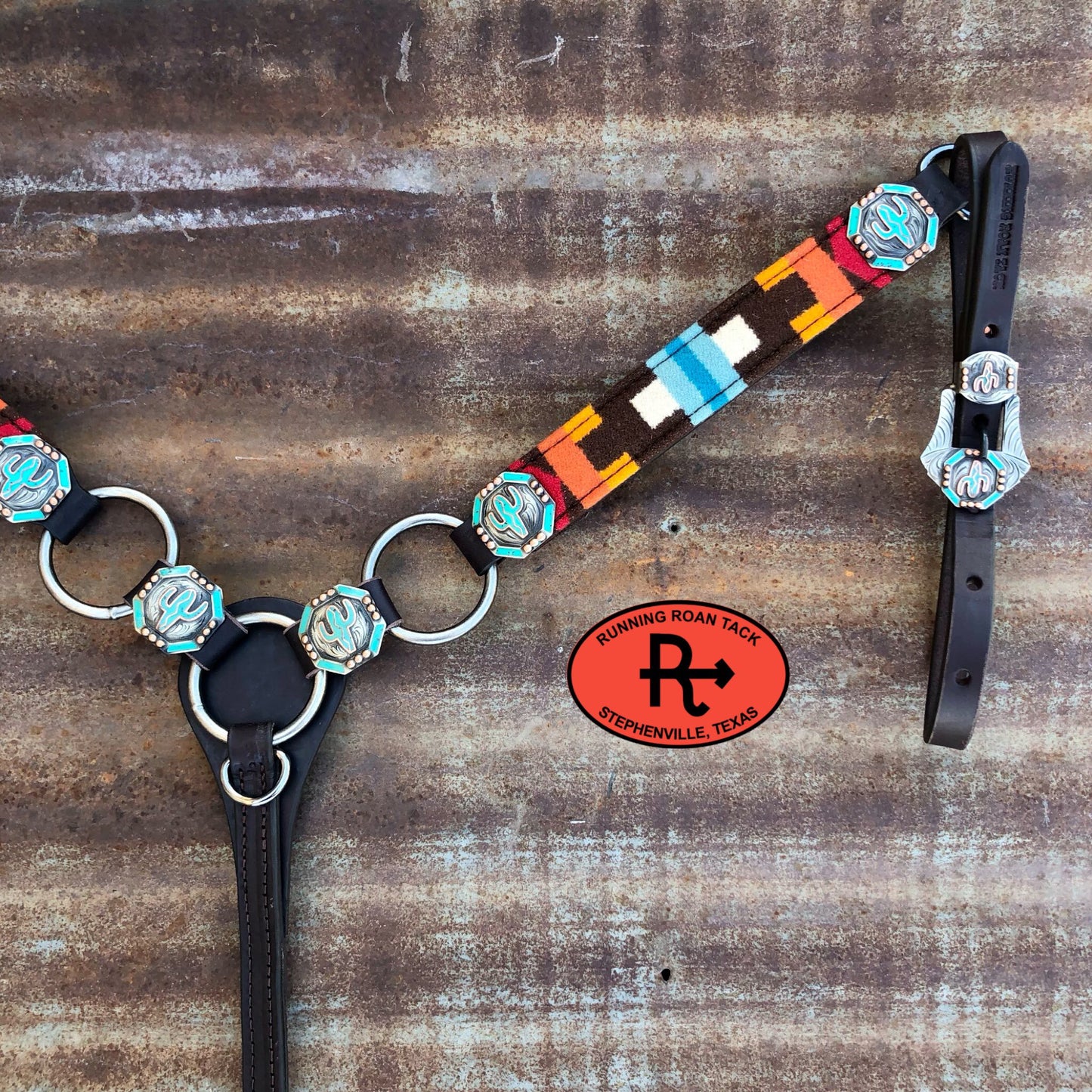 Rio Rancho Wool Ring Breastcollar with German Silver Cactus Hardware 09012025-01