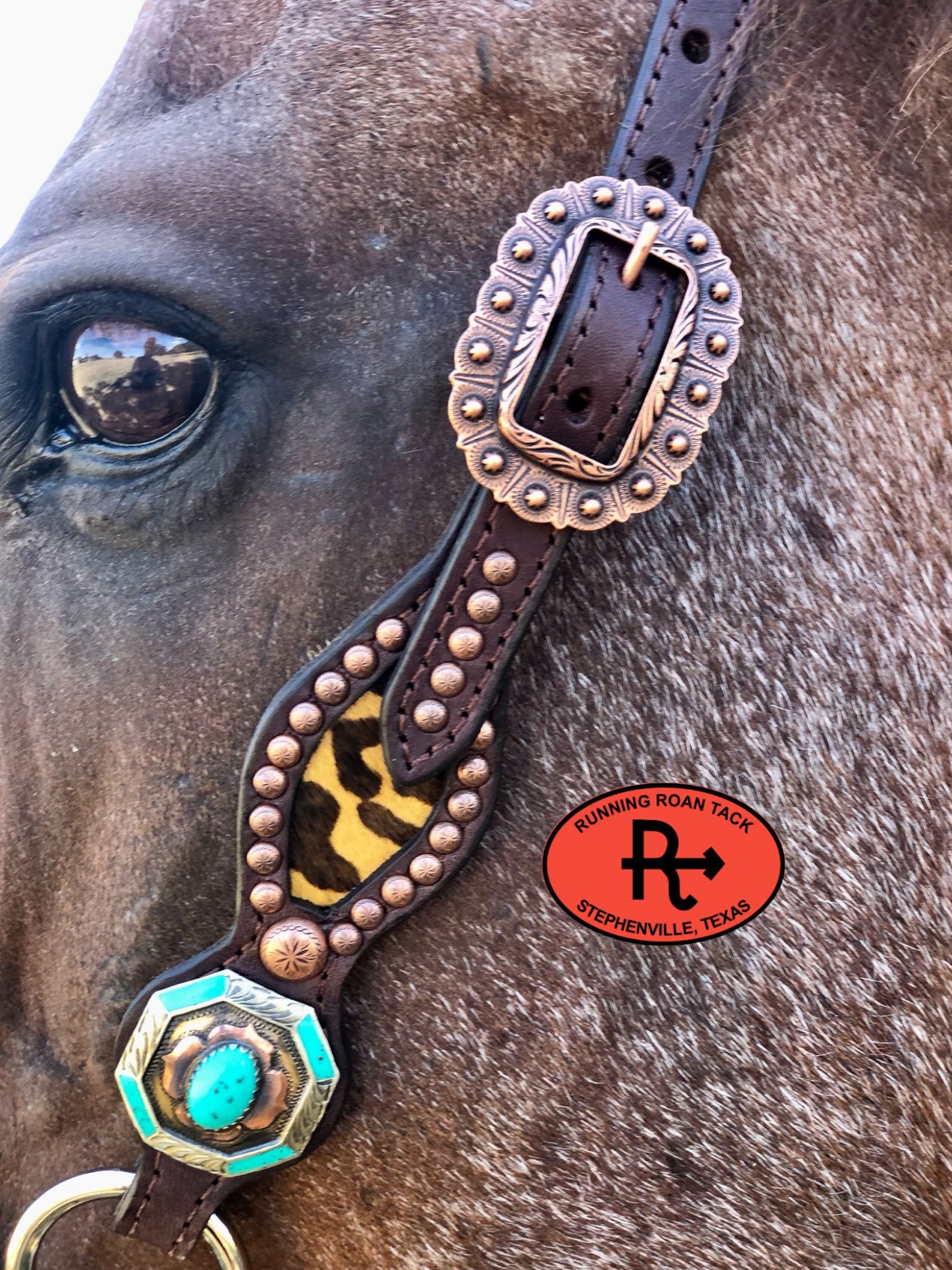 Inlaid Mustard Leopard Headstall with German Silver Hardware 33"-37" Headstall09012025-02