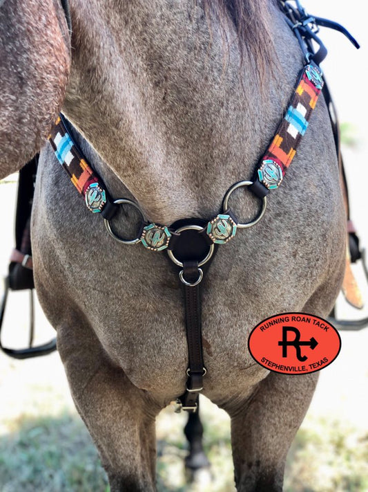 Rio Rancho Wool Ring Breastcollar with German Silver Cactus Hardware 09012025-01