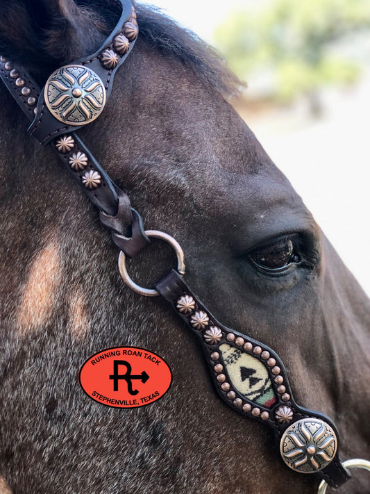 "Spirit of the People" Wool Inlaid Headstall with Copper Gallup Hardware 35"-39" Headstall09012025-04