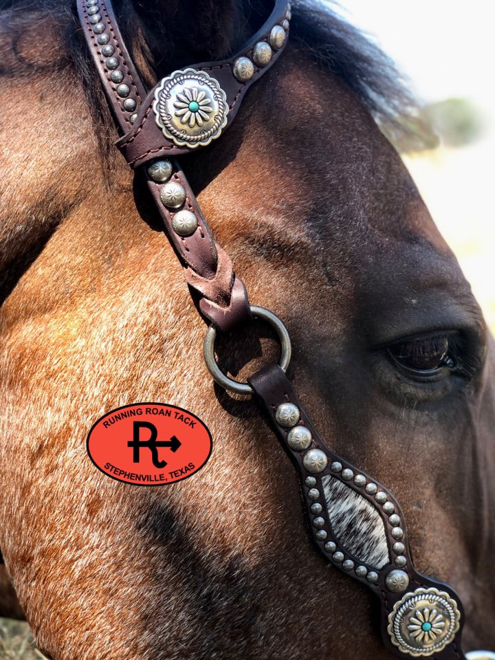 Inlaid Cowhide Headstall with Antique Silver Santa Fe Hardware 35"-39" Headstall09012025-09