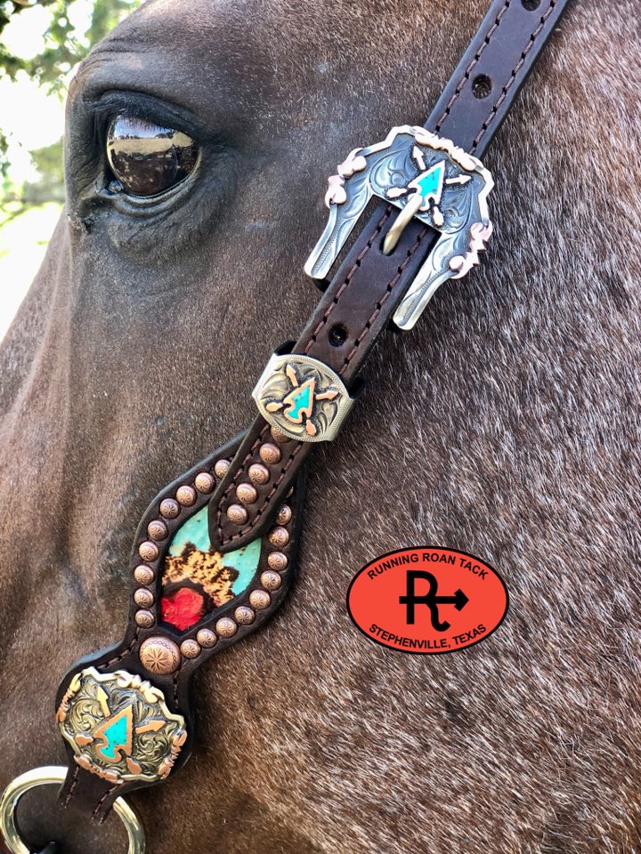Inlaid Navajo Print Headstall with German Silver Arrow Hardware 36"-40" Headstall09012025-15