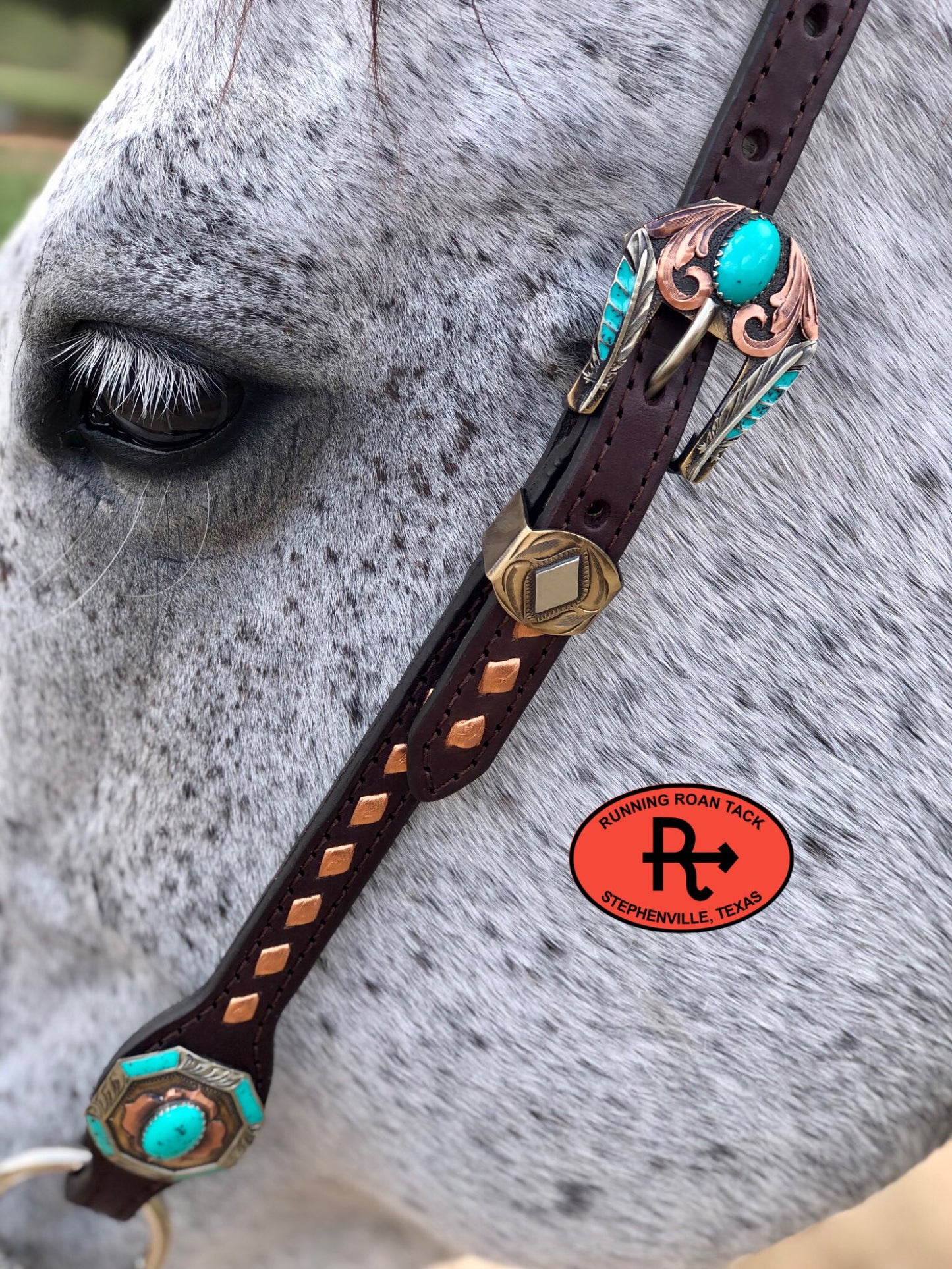 Metallic Copper Buckstitch Single Ear Headstall with German Silver Hardware 38"-42" Headstall10062025-06