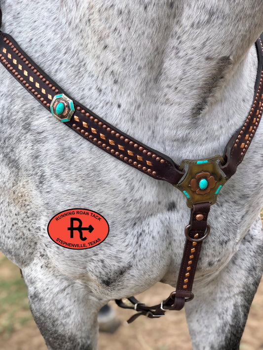 Metallic Copper Buckstitch Breast Collar with German Silver Hardware Breastcollar10062025-08