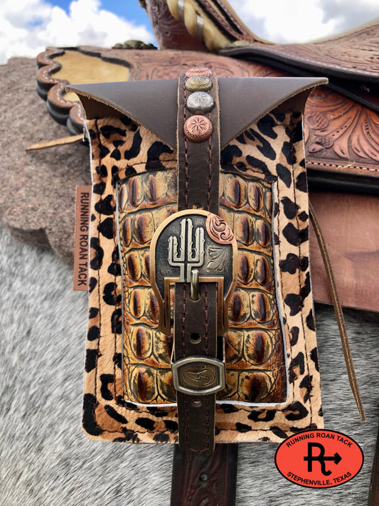 Leopard and Croc Mini Saddle Bag with German Silver Buckle for Phone, Keys, Roping Powder, etc Minibag10062025-03