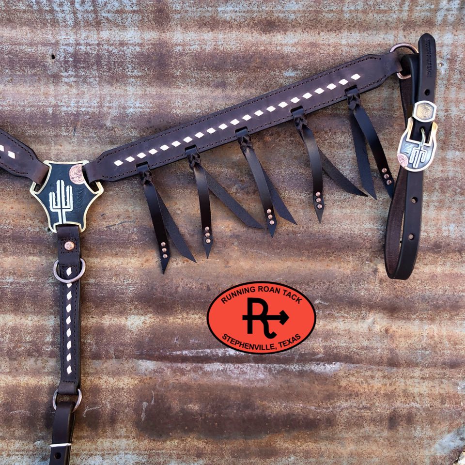 White Buckstitch Breast Collar with Tied Fringe and German Silver Hardware Breastcollar10062025-07