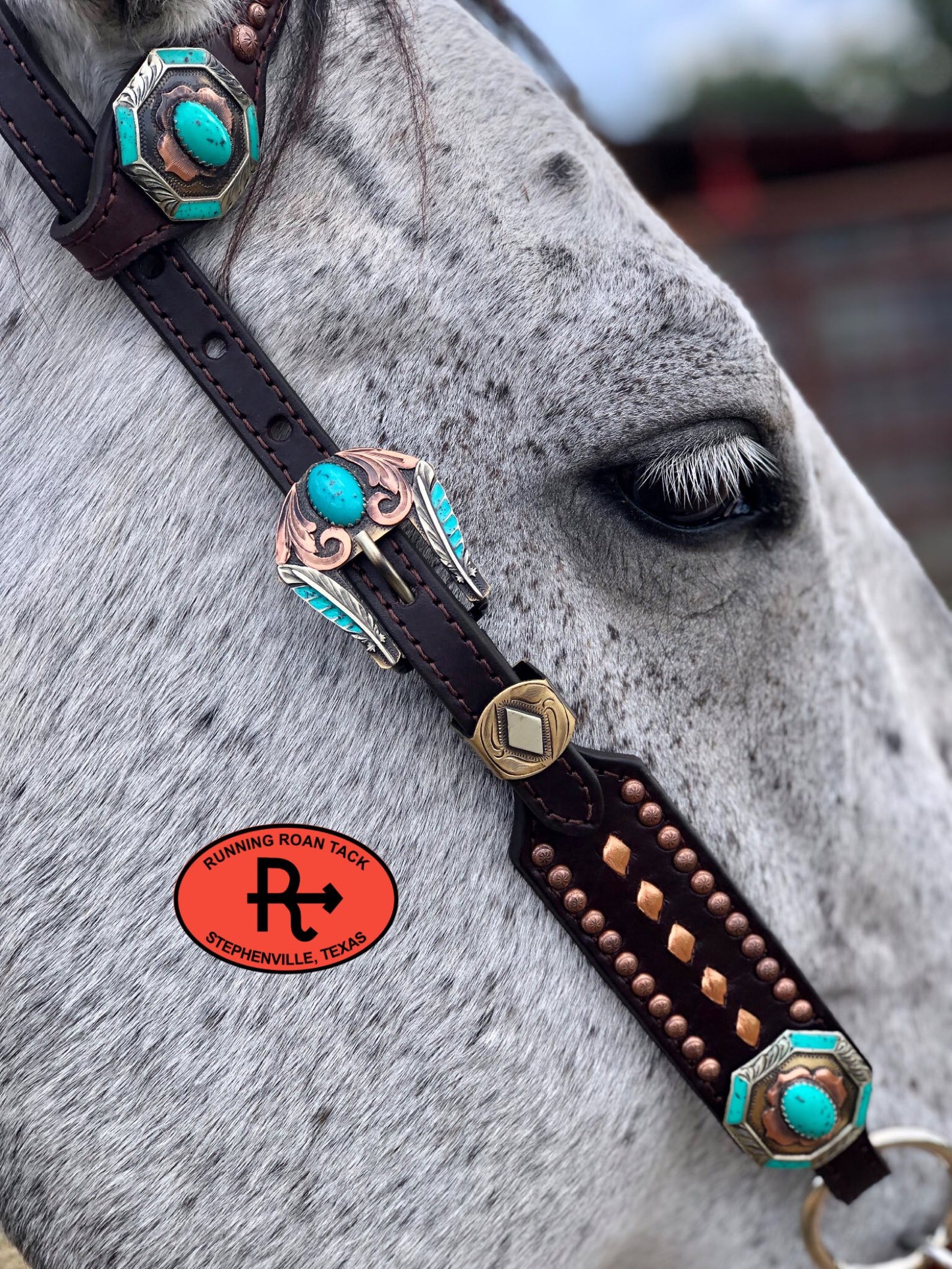 Metallic Copper Buckstitch Single Ear Headstall with German Silver Hardware 29"-37" Headstall10062025-12