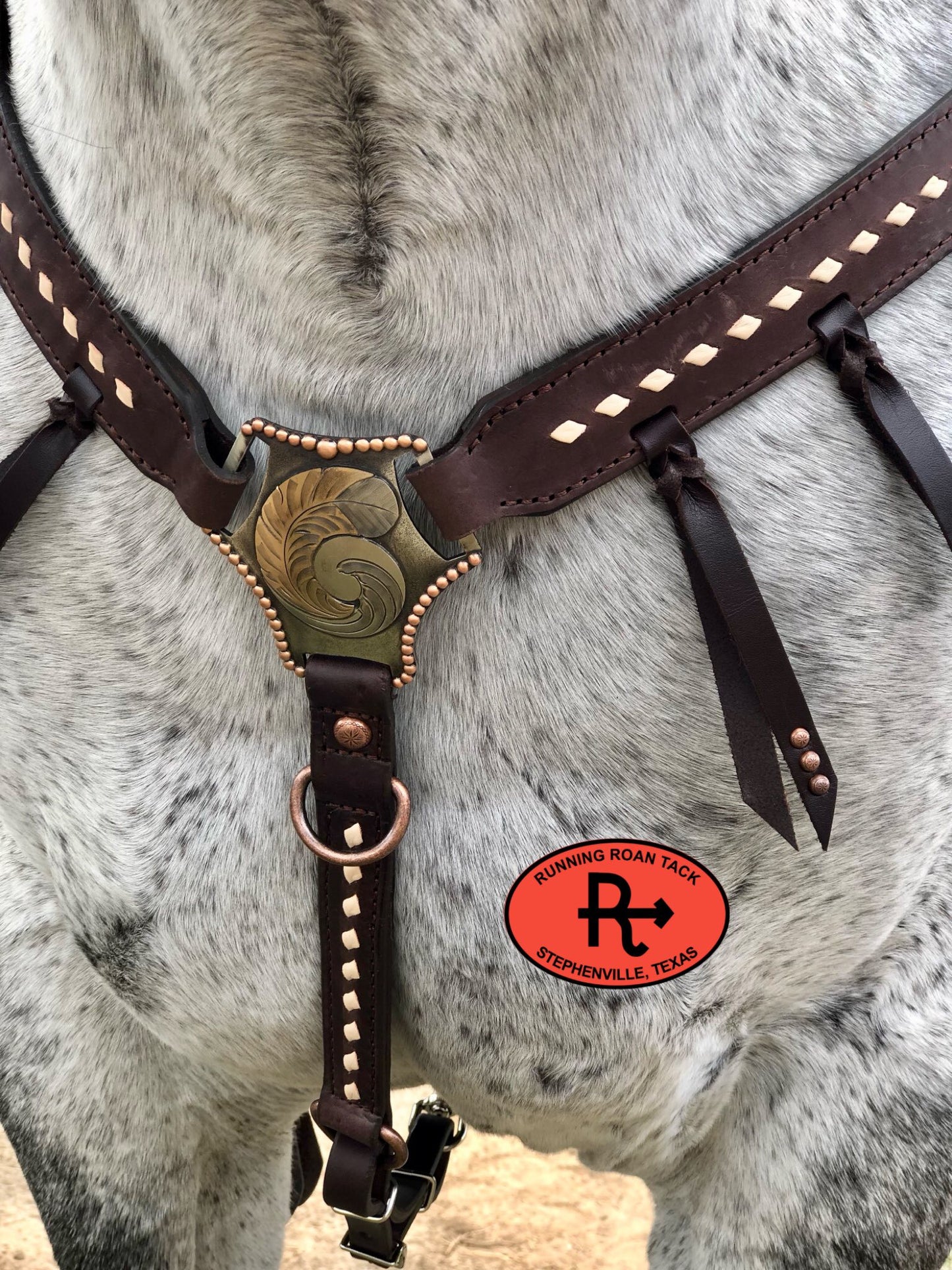 White Buckstitch Breast Collar with Tied Fringe and German Silver Hardware Breastcollar10062025-02