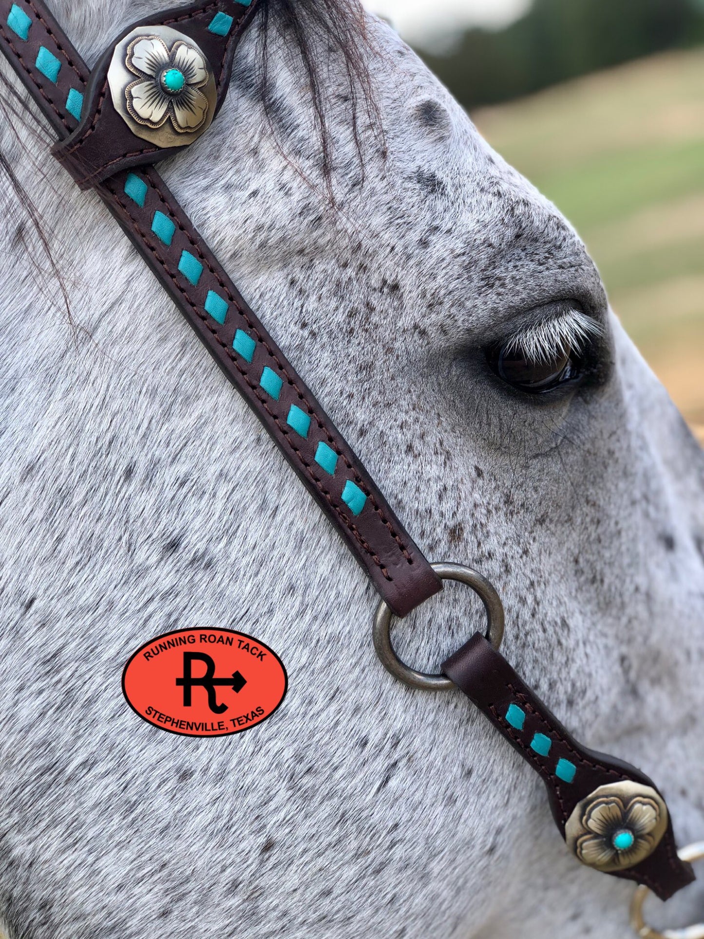 Turquoise Buckstitch Single Ear Headstall with German Silver Hardware 37"-41" Headstall10062025-03