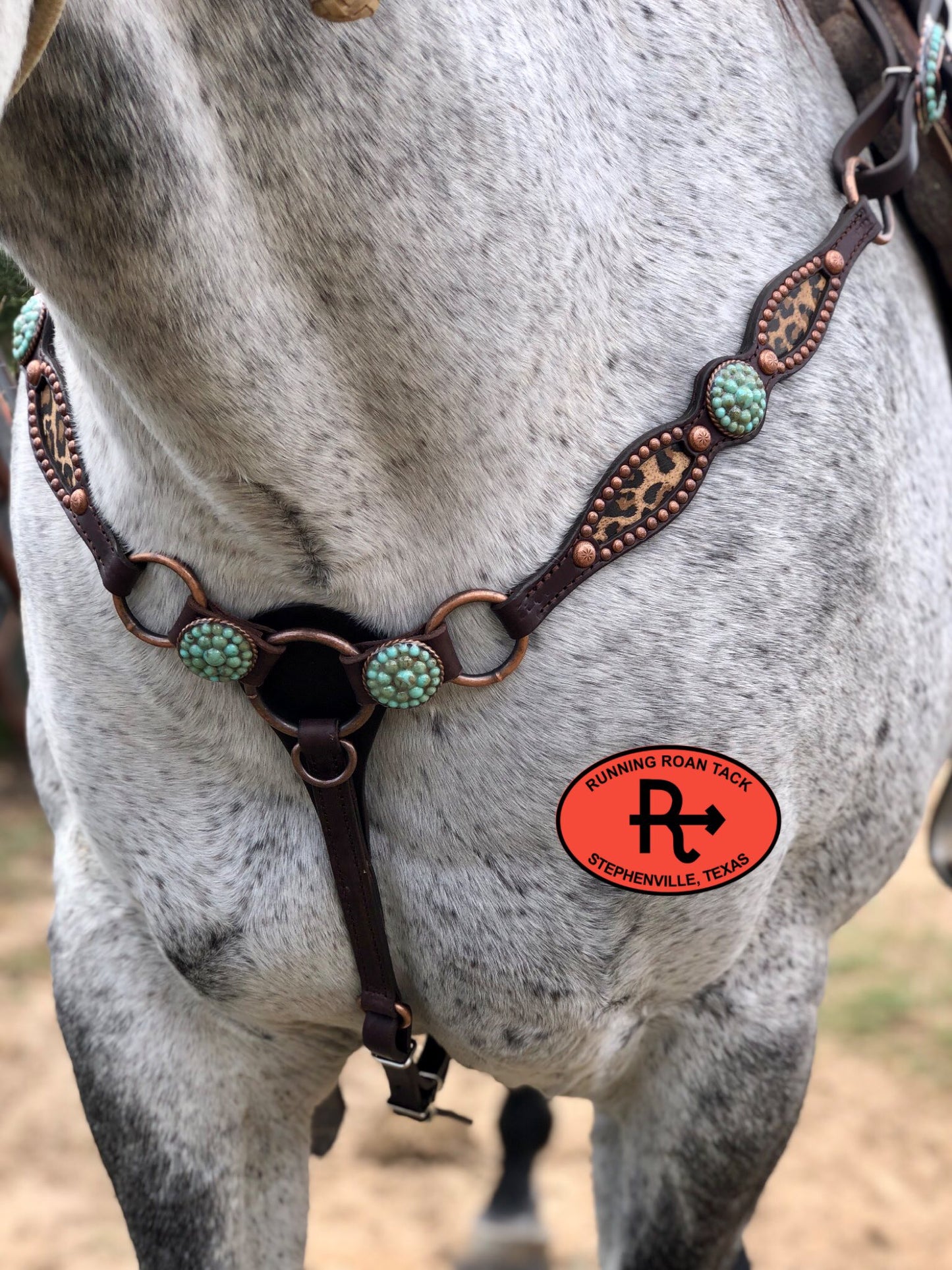 Ring Breast Collar with Inlaid Leopard and Turquoise Stone Hardware Breastcollar10062025-06