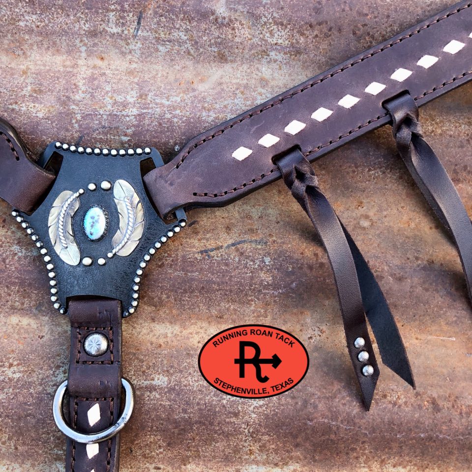 White Buckstitch Breast Collar with Tied Fringe and German Silver Hardware Breastcollar10062025-01