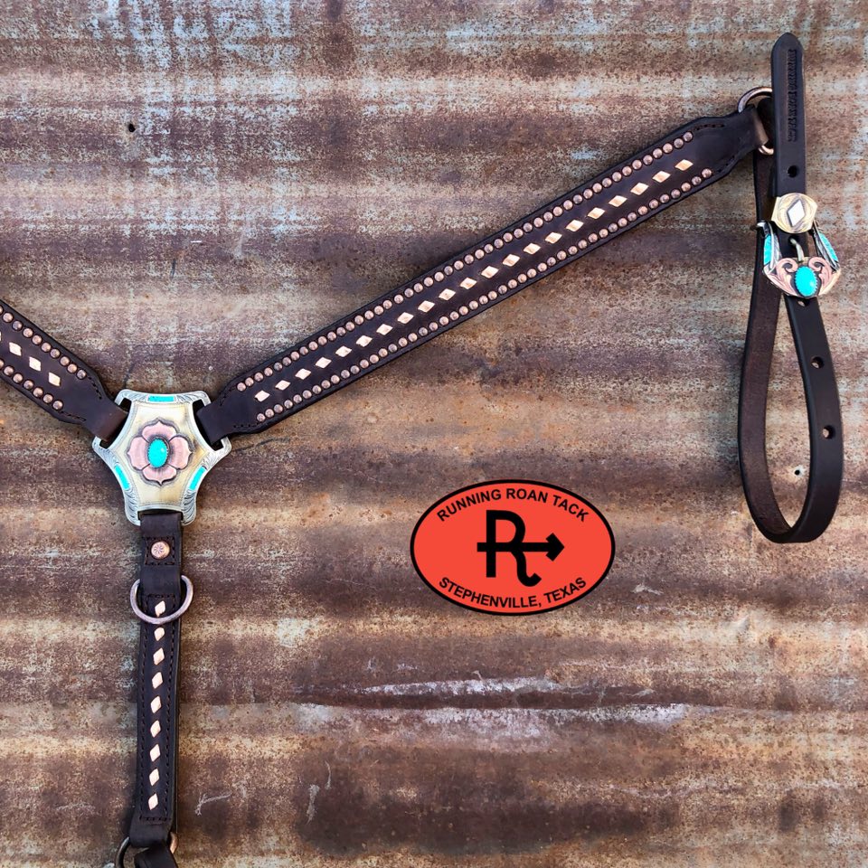 Metallic Copper Buckstitch Breast Collar with German Silver Hardware Breastcollar10062025-04