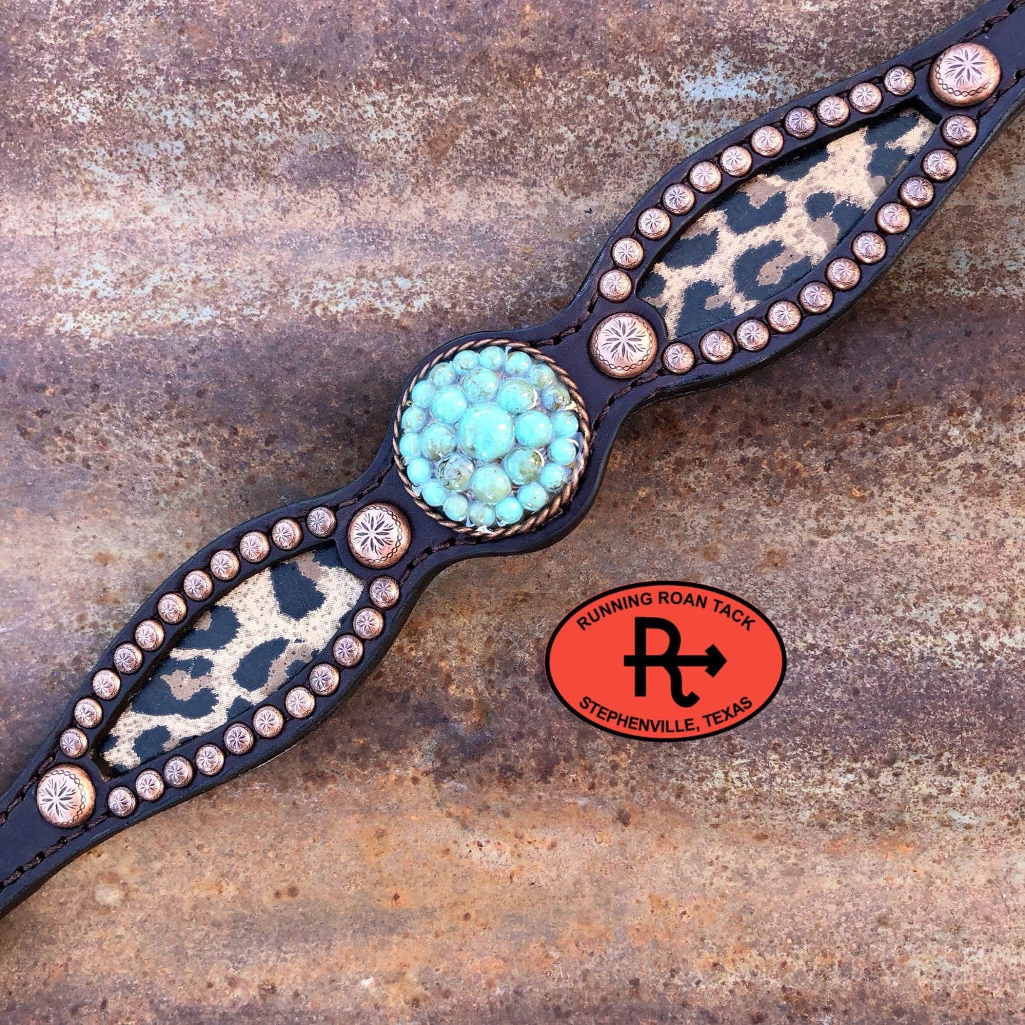 Ring Breast Collar with Inlaid Leopard and Turquoise Stone Hardware Breastcollar10062025-06