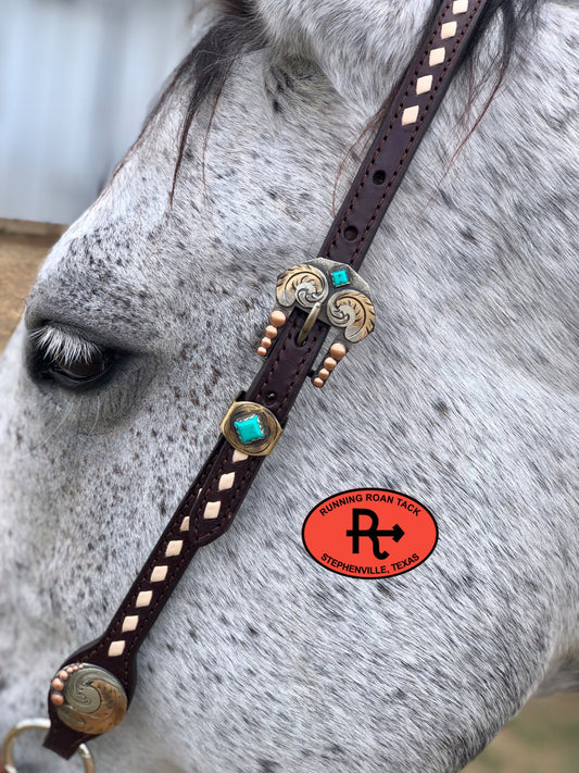White Buckstitch Single Ear Headstall with German Silver Hardware 37"-41" Headstall10062025-02