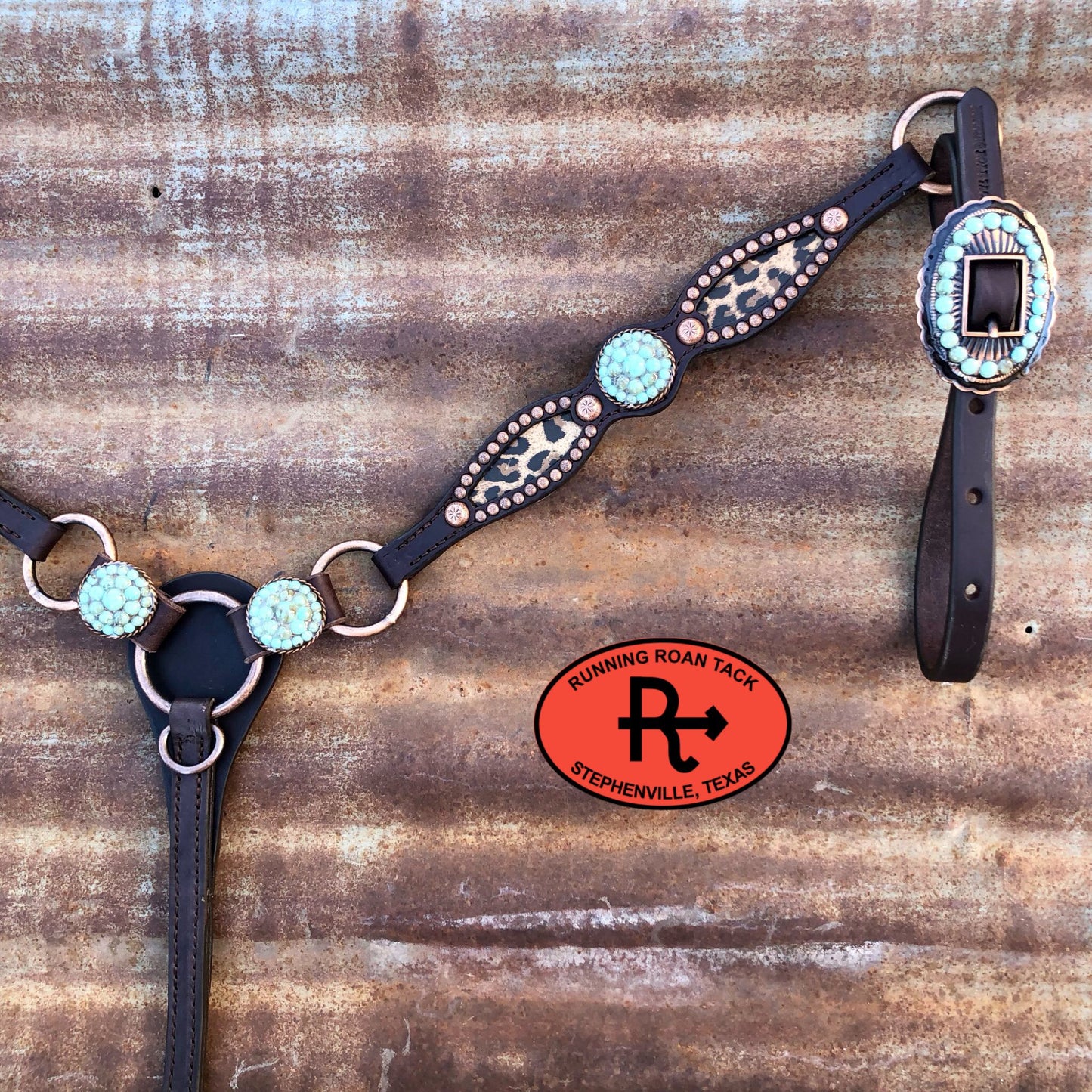 Ring Breast Collar with Inlaid Leopard and Turquoise Stone Hardware Breastcollar10062025-06