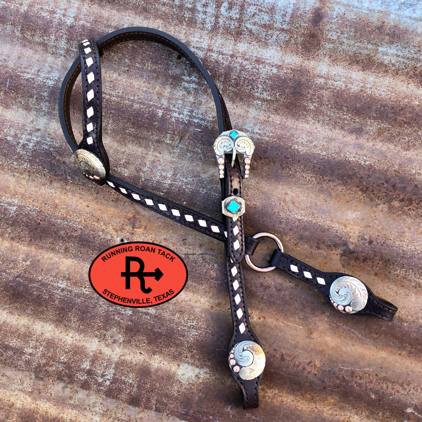 White Buckstitch Single Ear Headstall with German Silver Hardware 37"-41" Headstall10062025-02