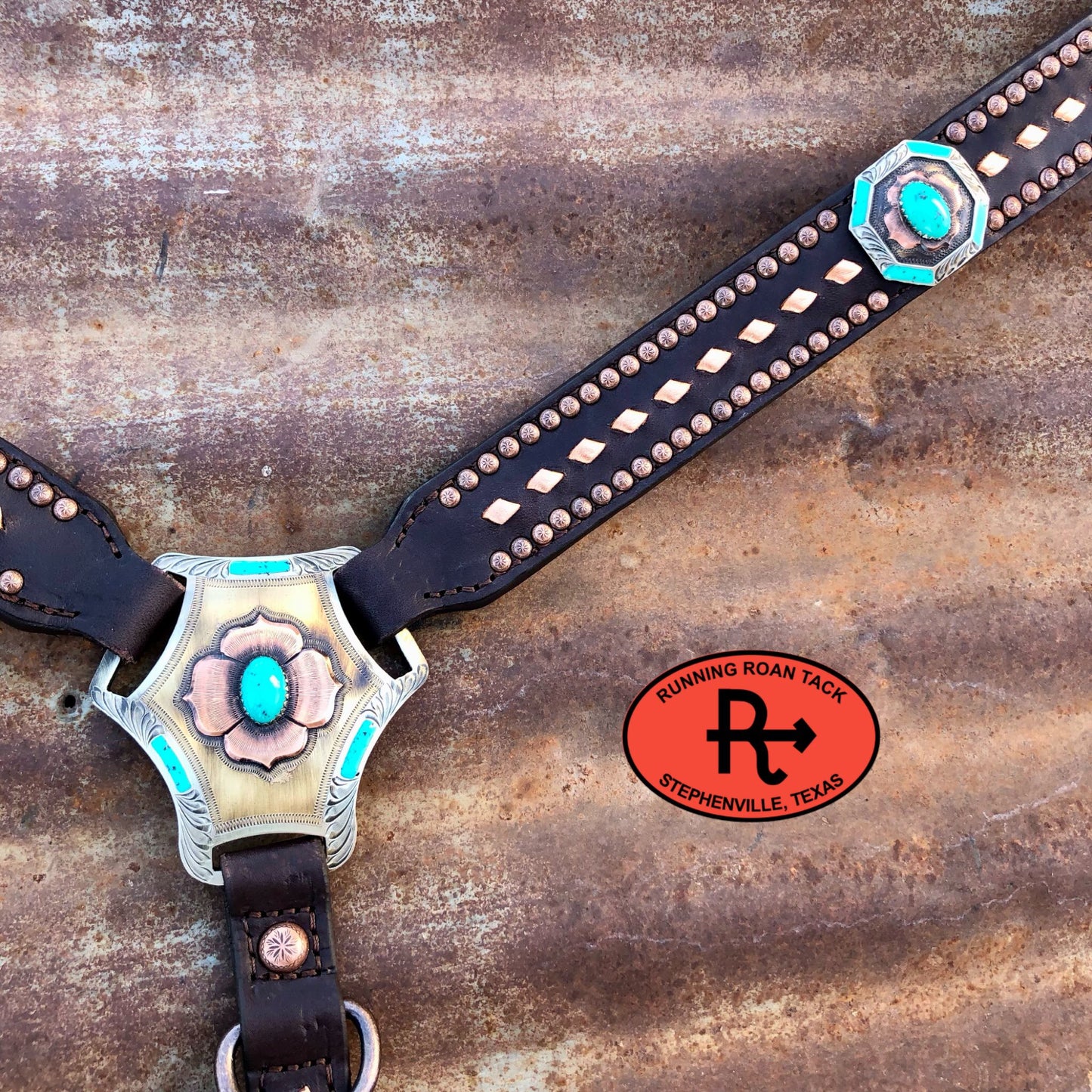 Metallic Copper Buckstitch Breast Collar with German Silver Hardware Breastcollar10062025-08